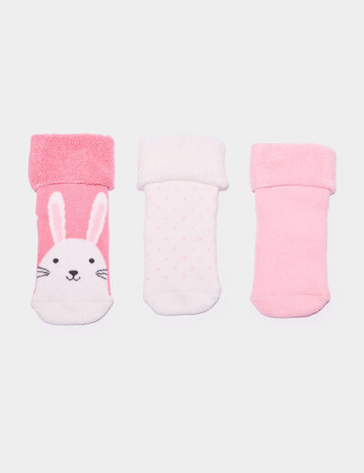 Lot 3 paires chaussettes d'intérieur rose bébé fille