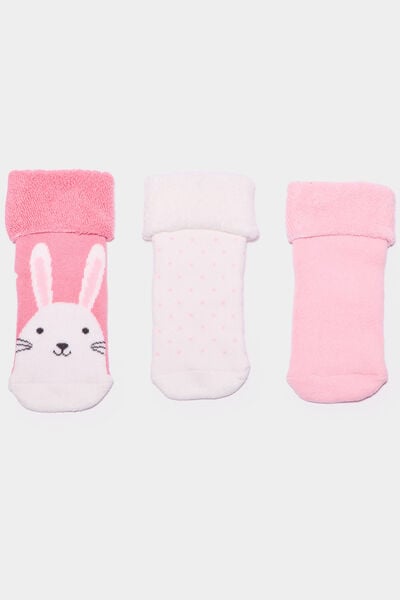 Lot 3 paires chaussettes d'int&eacute;rieur rose b&eacute;b&eacute; fille