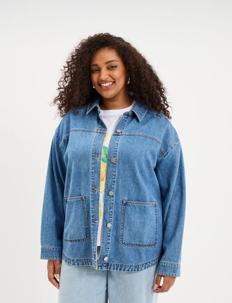 Veste surchemise en jean denim stone femme grande taille