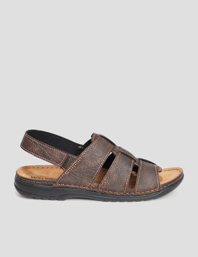 Sandales bride à scratch marron homme