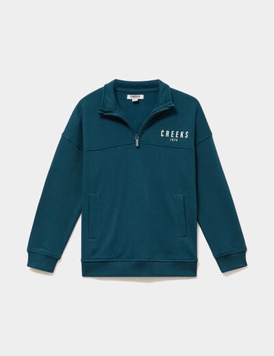 Sweat col camionneur avec poches bleu canard gar&ccedil;on