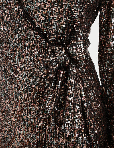 Robe portefeuille noeud et sequins terracotta femme