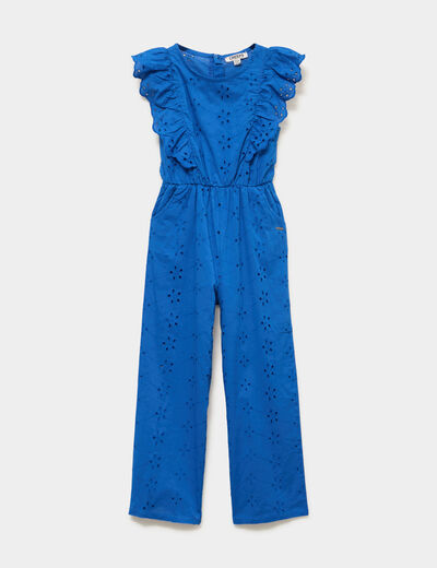 Combinaison pantalon broderie anglaise bleu roi fille