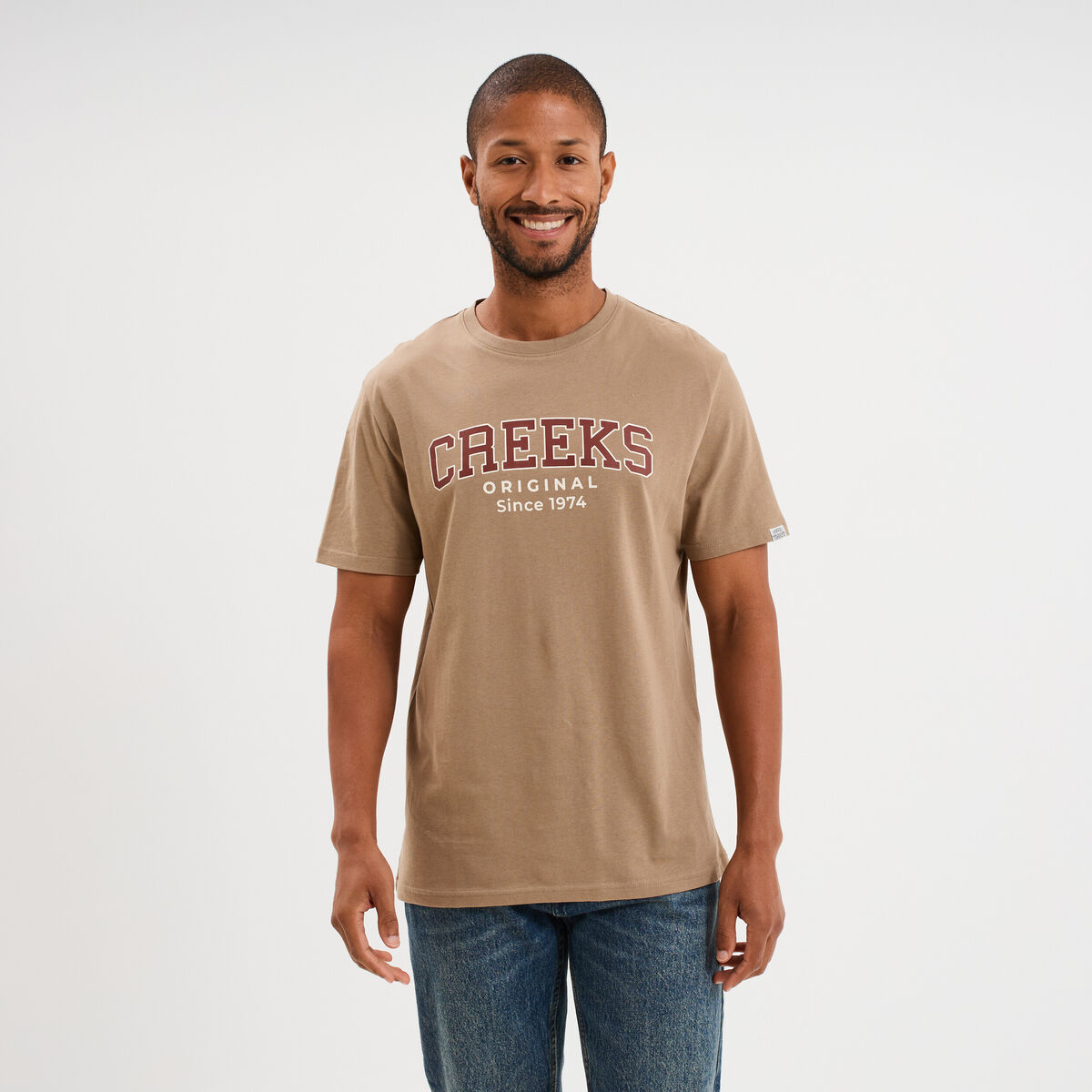 T-shirt droit manches courtes coton taupe homme