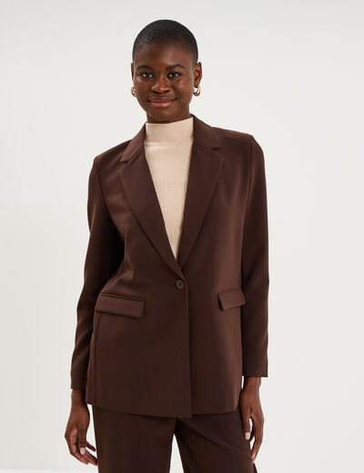 Blazer ajust&eacute; mi-long 1 bouton marron fonc&eacute; femme