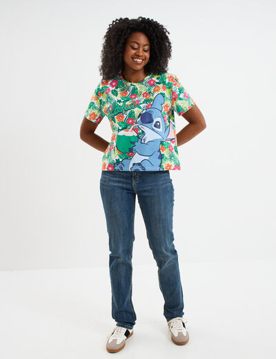 T-shirt manches courtes coton Stitch multicolore femme