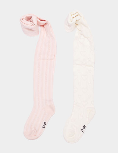 Lot 2 collants avec motif relief coton rose fille