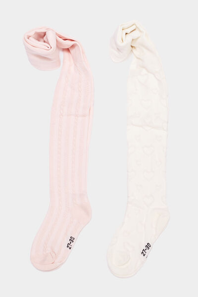 Lot 2 collants avec motif relief coton rose fille