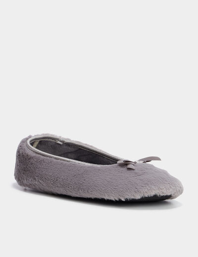 Chaussons ballerines effet polaire gris femme