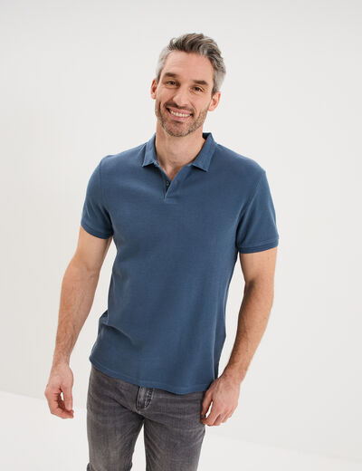 Polo textur&eacute; manches courtes coton bleu gris homme