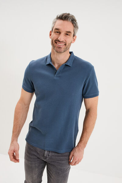 Polo textur&eacute; manches courtes coton bleu gris homme