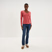 T-shirt col en V manches longues coton vieux rose femme
