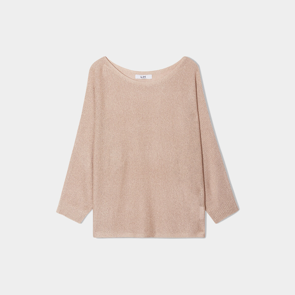 Pull manches longues col rond beige femme grande taille