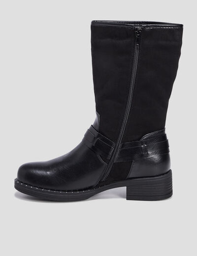 Bottes bi-matière avec boucles noir femme