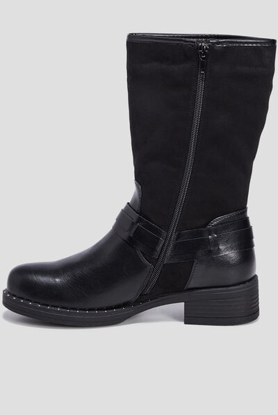 Bottes bi-matière avec boucles noir femme