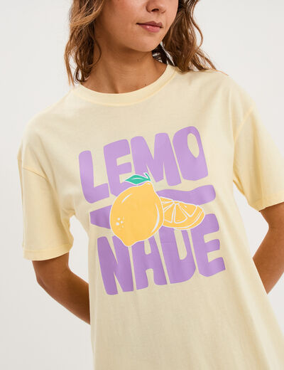 Chemise de nuit manches courtes coton jaune clair femme