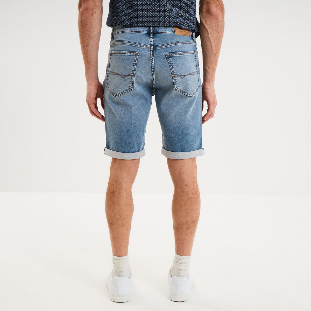 Bermuda droit &agrave; coulisse en jean denim double stone homme