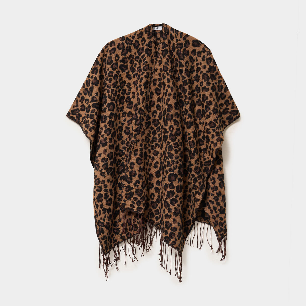 Poncho long &agrave; franges camel femme