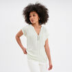 Blouse cr&eacute;pon manches courtes vert kaki femme