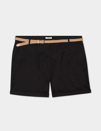Short droit chino avec ceinture tress&eacute;e noir femme grande taille