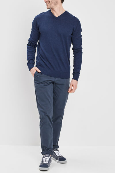 Pull jersey avec col en V bleu marine homme