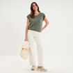 T-shirt col rond manches courtes vert kaki femme