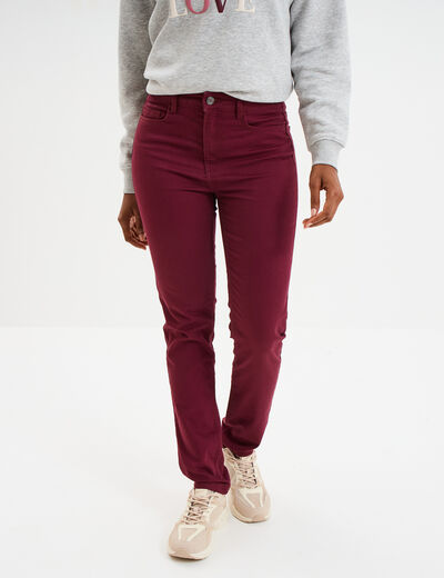 Pantalon slim en coton elasthanne bordeaux femme