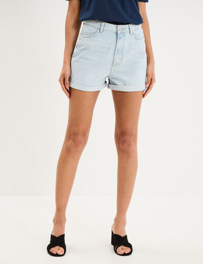 Short mom en jean 5 poches denim bleach femme