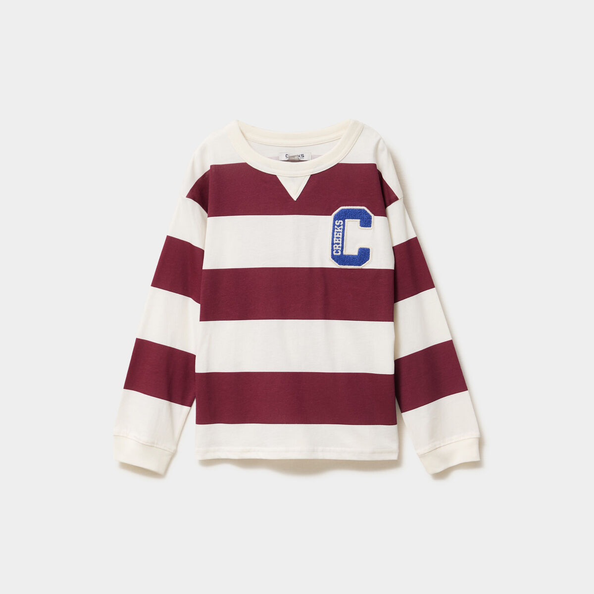 T-shirt col rond manches longues coton bordeaux gar&ccedil;on