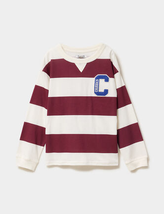 T-shirt col rond manches longues coton bordeaux gar&ccedil;on