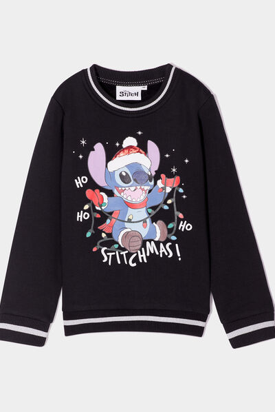 Sweat à sequins manches longues Stitch noir fille