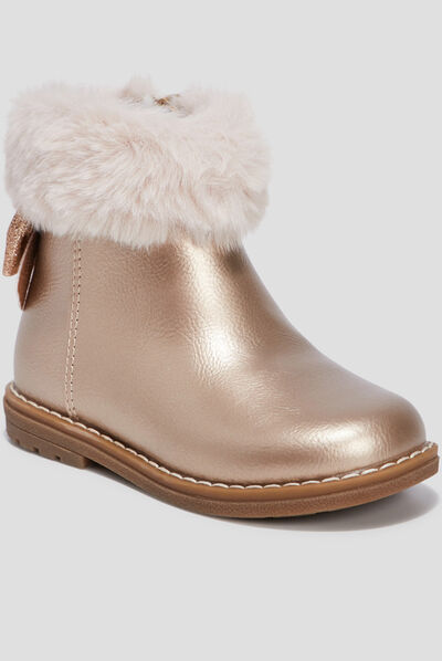 Bottines métallisées à noeuds jaune or fille