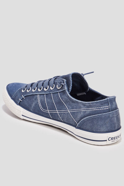 Baskets basses en toile &agrave; lacets bleu homme