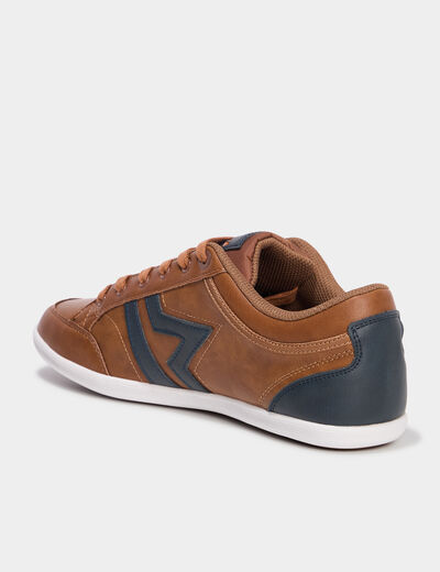 Baskets plates à lacets marron cognac homme