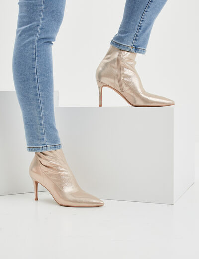 Bottines bouts pointus talons aiguilles jaune or femme