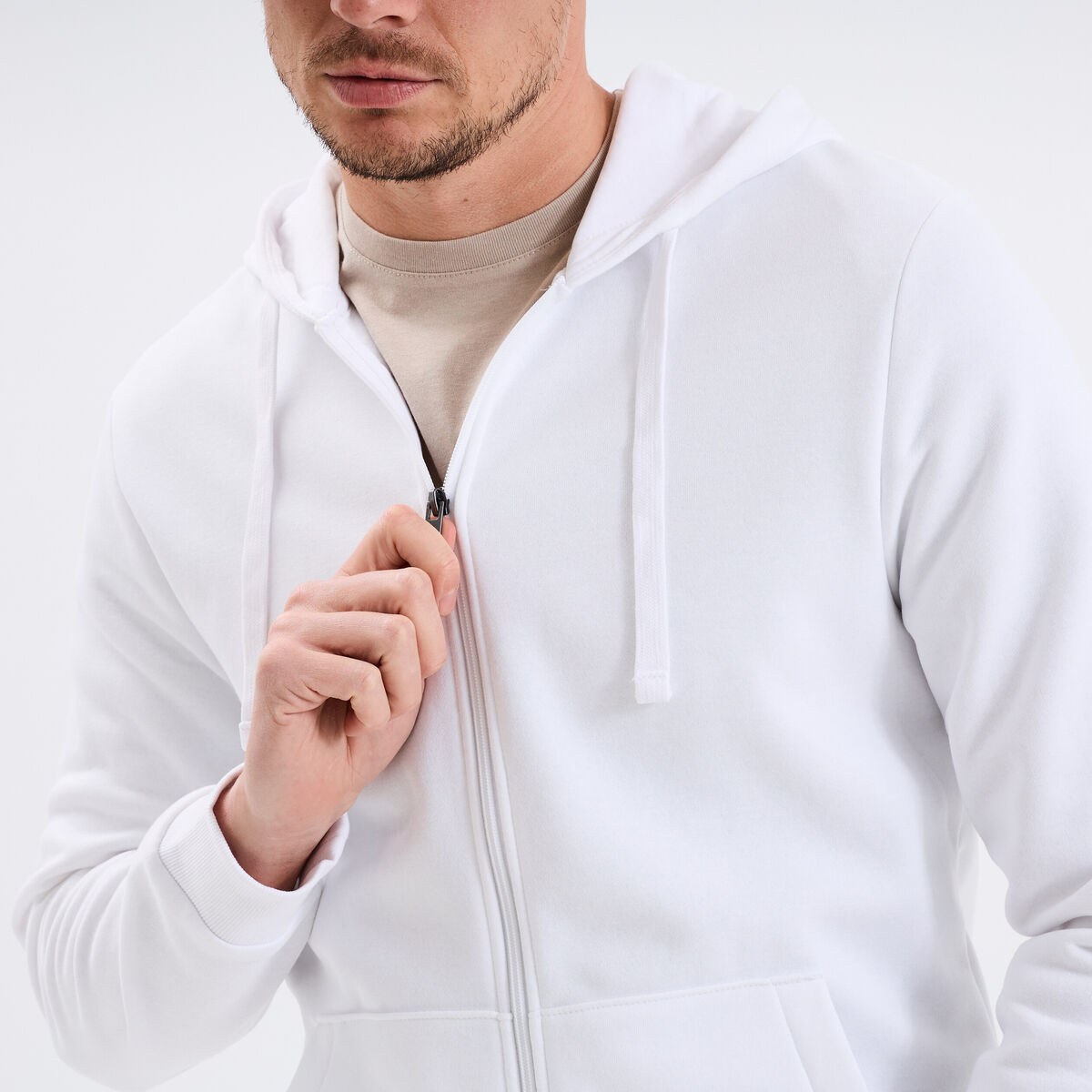 Sweat zipp&eacute; molleton &agrave; capuche blanc homme