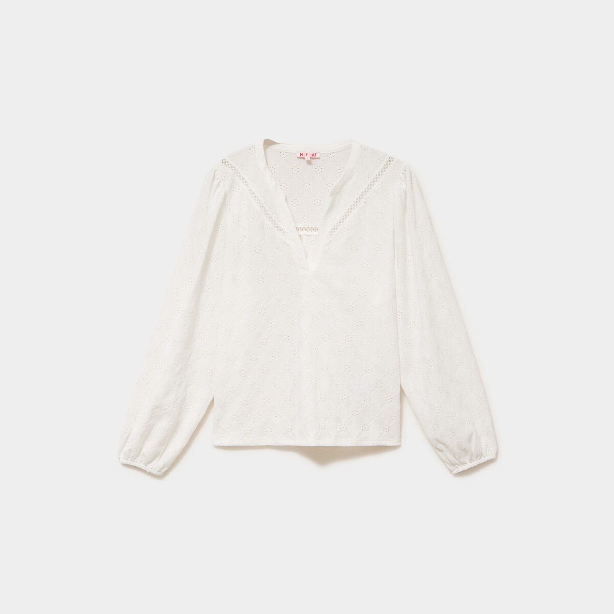 Blouse broderie anglaise manches longues blanc femme