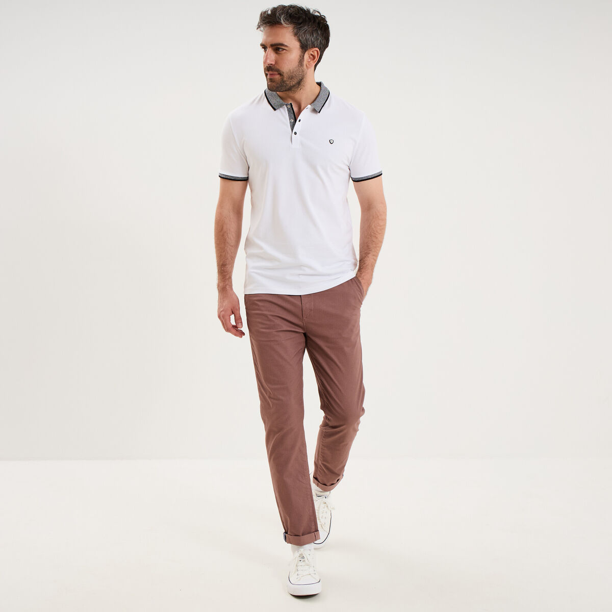 Pantalon chino slim stretch vieux rose homme
