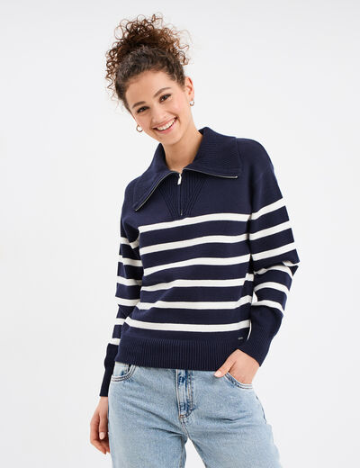 Pull col camionneur zippé Creeks bleu marine femme