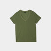 T-shirt col en V manches courtes vert kaki femme