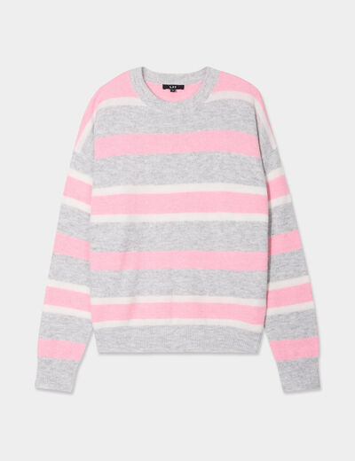 Pull col rond manches longues gris clair femme