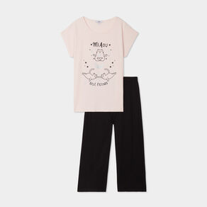 Ensemble pyjama corsaire 2 pièces rose poudrée femme