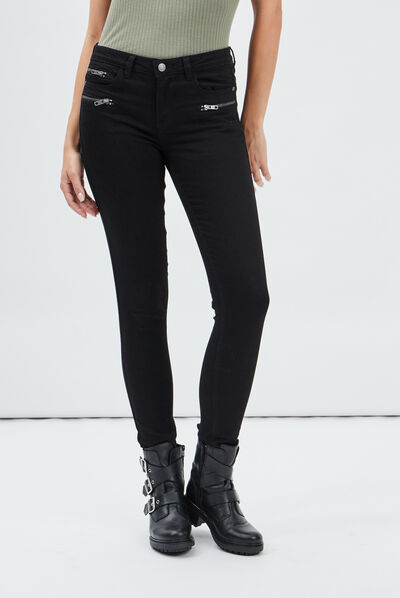 Pantalon skinny détails zippés noir femme