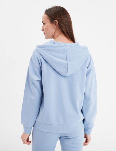 Sweat zippé à capuche bleu clair femme