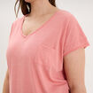 T-shirt effet chin&eacute; col en V avec poche rose vif femme grande taille
