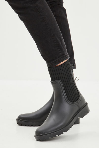 Bottes de pluie façon chaussette noir femme
