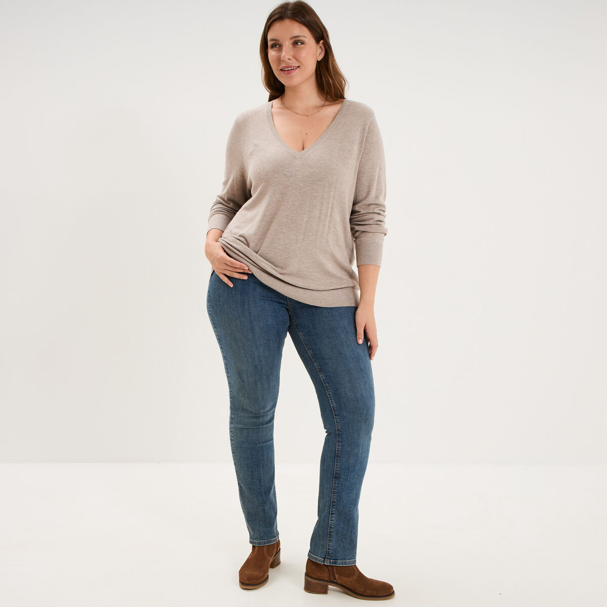 Jeans droit taille haute denim dirty femme grande taille