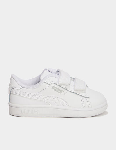 Tennis basses à scratchs en cuir Puma blanc bébé garçon
