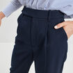 Pantalon large taille haute bleu marine femme