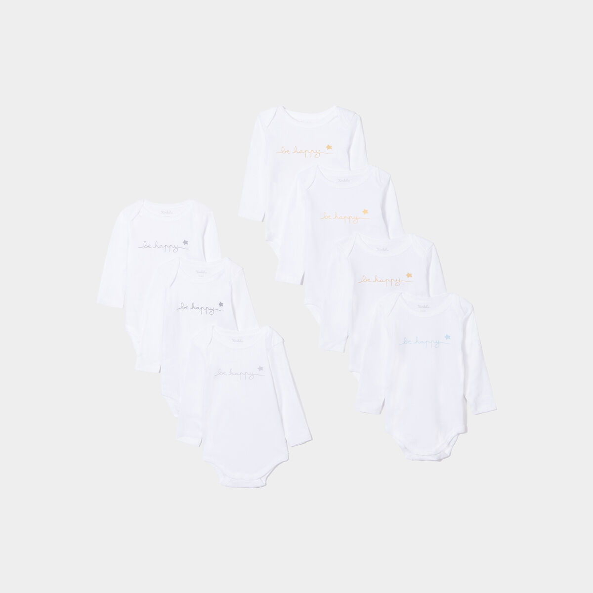 Lot 7 bodies manches longues en coton blanc b&eacute;b&eacute;